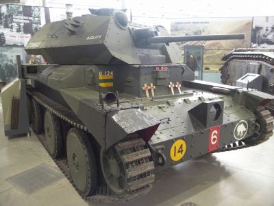 Mk IV A13 Mk II
The Tank, Cruiser, Mk IV (A13 Mk II) was a British cruiser tank of the Second World War. It followed directly on from the Tank, Cruiser, Mk III (A13 Mk I). The first Mk IVs were Mk IIIs with extra armour fitted to the turret. Later Mk IVAs were built with the complete extra armour.
