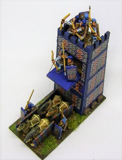 Cyrus' Mobile Tower
A Pendraken 10mm MDF Siege tower with Essex 15mm Crew, and "wallpaper" downloaded from the internet
