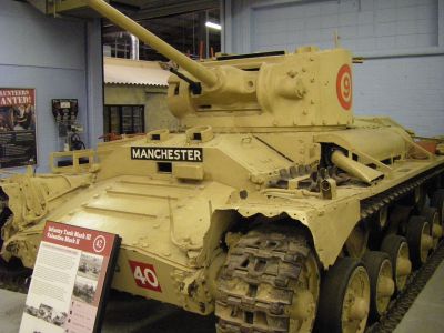 Mk II Valentine
Until the Valentine name adopted in June 1941[10] known as "Tank, Infantry, Mark III" This model used AEC A190 131 hp 6-cylinder diesel engine. In order to increase its range, an auxiliary external fuel tank was installed to the left of the engine compartment.
