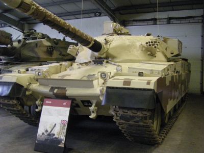 Khalid export Chieftain
Jordanian with the running gear of the Challenger 1. Basically this was a transition vehicle from the Chieftain to the Shir 2 which had been intended for Iran but was subsequently cancelled. The Shir 2 tanks became Challenger 1 tanks after reworking at ROF Leeds. The vehicle chassis comprised the front half of a Chieftain Hull, Chieftain running gear and the rear of a 4030/2 Chassis (Sloping Hull). This allowed the fitment in the engine bay of a Rolls-Royce CV8 engine
