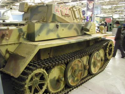 PzII Luchs
The Lynx was larger than the Ausf. G in most dimensions (length 4.63 m; height 2.21 m; width 2.48 m). It was equipped with a six speed transmission (plus reverse), and could reach a speed of 60 km/h with a range of 290 km. The FuG12 and FuG Spr a radios were installed, while 330 rounds of 20 mm and 2,250 rounds of 7.92 mm ammunition were carried. Total vehicle weight was 11.8 tonnes.
