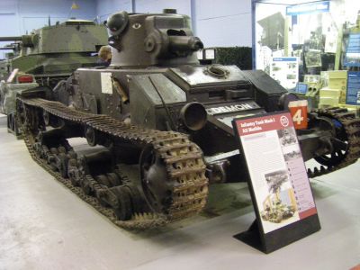 Matilda I
The Tank, Infantry, Mk I, Matilda I (A11)[1] was a British infantry tank of the Second World War. It is not to be confused with the later model Tank, Infantry Mk II (A12), also known as the "Matilda II" which took over the "Matilda" name after the early part of the war when the first Matilda was withdrawn from combat service. They were of totally different design and did not share components, but did have some similar traits because they were both designed to be infantry tanks, a type of tank that tended to sacrifice speed for increased armour protection.
