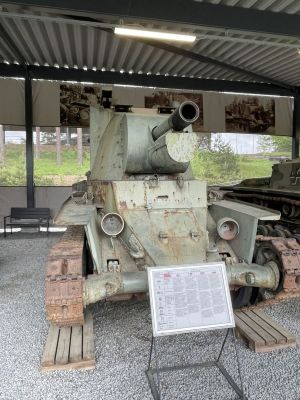 BT42
The BT-42 was a Finnish assault gun, constructed during the Continuation War. It was constructed from captured Soviet BT-7 light tanks and British 4.5-inch howitzers (114 mm-calibre light howitzer, model 1908) from 1918, which had been donated during the Winter War. 
