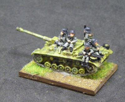 StuG
Pendraken, with spare barrel from Arrowhead added  Tank riders are Arrowhead

